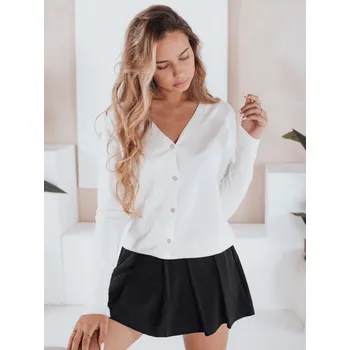 Dámské oblečení Bílý dámský svetr na knoflíky s viskózou CHICGLOW MY2497 Velikost: S/M