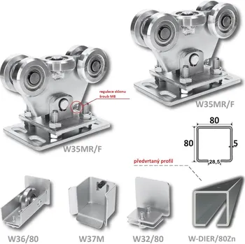 Pohon brány sada pro nesenou bránu W Set 80/Zn-DIER - kompletní sada na posuvnou bránu do 450 kg se zinkovaným předvrtaným C profilem 80 x 80 x 5 mm, 6 m