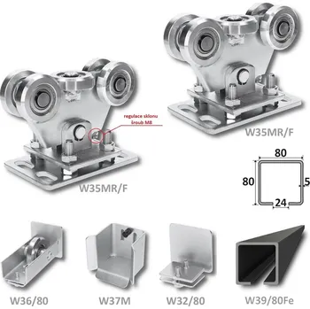 Pohon brány sada pro nesenou bránu W Set 80/Fe - kompletní sada na posuvnou bránu do 450 kg s C profilem 80 x 80 x 5 mm, 6 m