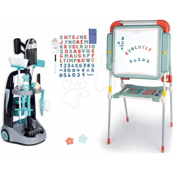 Dětská domácnost Smoby Úklidový vozík + tabule na křídu set