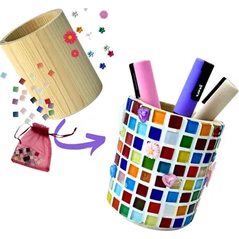 Mozaiková kreativní sada na kulatý stojánek na tužky – Květinový Dekor (ArtSets)