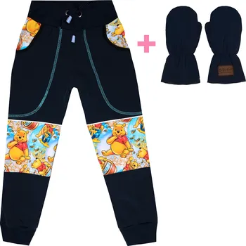 Komplet - Softshellové kalhoty s fleecem - Medvídek PÚ a modré rukavice Velikost: 122