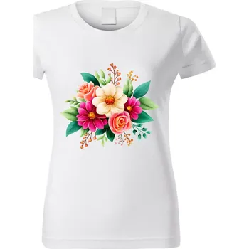 Dámské tričko Dámské tričko s květinou bílé vzor č. 180 vel. XXL (Dámské květinové tričko)