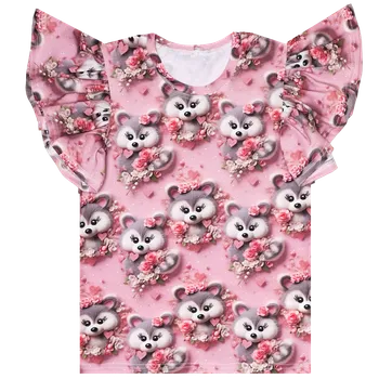 Tričko s volánky - Mývalové na růžové Velikost: 92