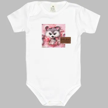 Bodyčko - Bílé Mývalové na růžové - krátký rukáv Velikost: 98