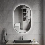 Erga Freya, oválné LED zrcadlo 50x80cm v černém kovovém rámu, 3 barvy světla, zadní osvětlení, vyhřívací podložka proti zapaření, ERG-V01-FREYA-5080-BK