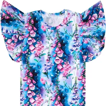 Tričko s volánky - Fialkovo-modré kytičky Velikost: 128