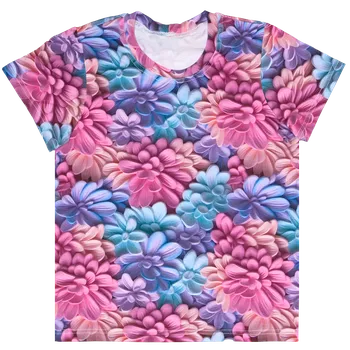 Tričko - Růžovo-modré kytičky Velikost: 98