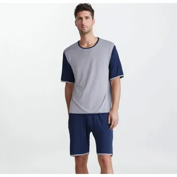 Dámské pyžamo PÁNSKÉ PYŽAMO FRESH SHORT: Indigo+Šedá S