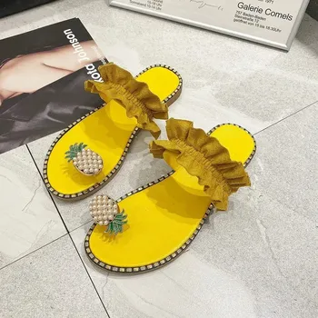 Dámské sandále Sandály s korálky a rovnou podrážkou, bohémský styl Barva: Žlutá, Velikost: 35