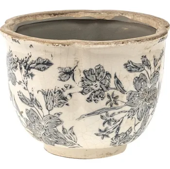 Obal na květináč Keramický obal na květináč se šedými květy Mell French S - Ø 16*12 cm