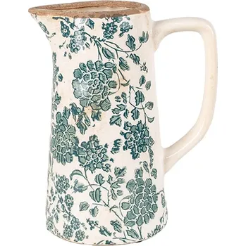 Béžový keramický džbán se zelenými květy Tien French M - 16*11*20 cm