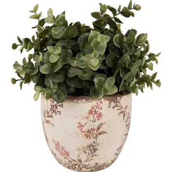 Obal na květináč Béžový keramický obal na květináč s lučními květy Monnia S - Ø 13*11 cm