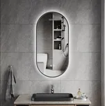 Erga Freya, oválné LED zrcadlo 40x80cm v černém kovovém rámu, 3 barvy světla, zadní osvětlení, vyhřívací podložka proti zapaření, ERG-V01-FREYA-4080-BK