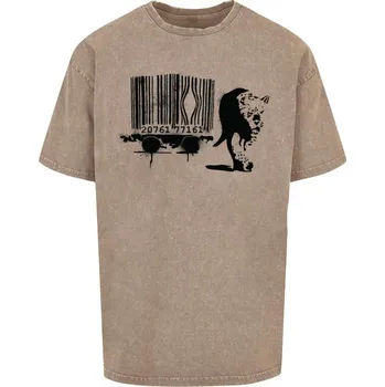 Pánské tričko Brandalised - Barcode Leopard Acid Washed Oversize Tee - darkkhaki 4XL