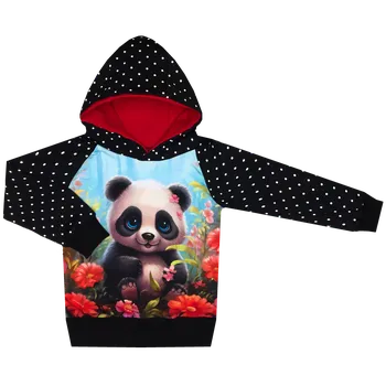 Mikina s kapucí - Puntík černý - panda Velikost: 86