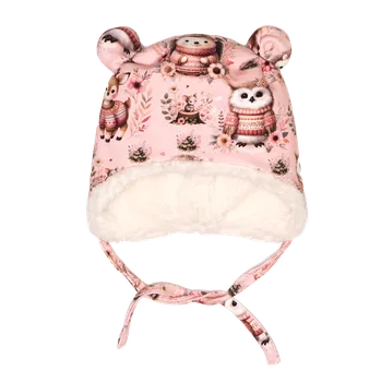 Čepice Čepička s oušky zimní - Růžová zvířátka Velikost: S