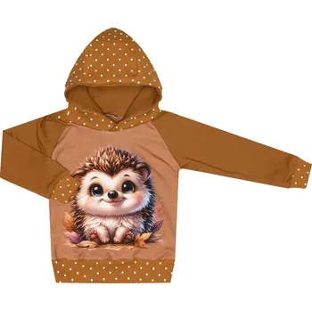 Mikina s kapucí - Puntík hnědý - ježek Velikost: 86