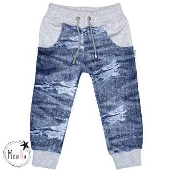 Tepláčky s kapsou - Jeans se šedou Velikost: 128