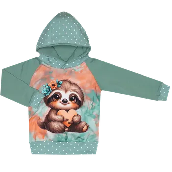 Mikina s kapucí - Puntík minerál - lenochod srdce Velikost: 86