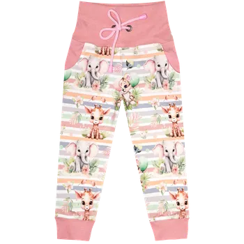 Tepláčky s kapsou - Zvířátka na proužku Velikost: 110