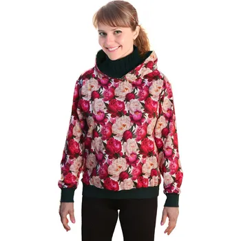 Dámské oblečení Dámská mikina s kapucí Pivoňky Velikost: L, Druh: klasik