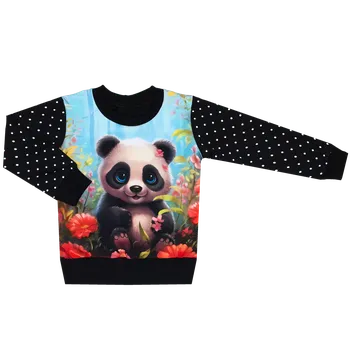 Mikina bez kapuce - Puntík černý - panda Velikost: 92