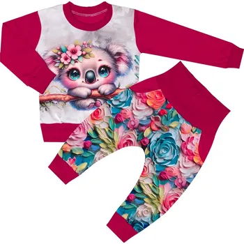 Tepláková souprava - Kytičky s koalou (bez kapuce) Velikost: 116