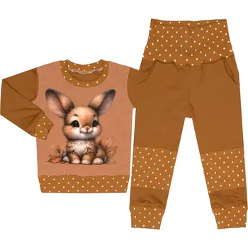 Tepláková souprava - Puntík hnědá - zajíček (bez kapuce) Velikost: 128