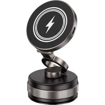TopTechnology D1W magnetický držák telefonu s bezdrátový nabíjením 15W , otočný, skládací, primárně určený do automobilu, řada TARNISH