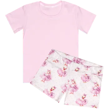 Dívčí kraťasy Pyžamo krátký rukáv - Růžové/Kačenky Velikost: 134