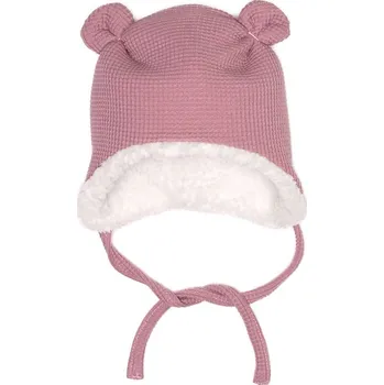 Čepice Čepička s oušky zimní VAFLE - Starorůžová s beránkem Velikost: S
