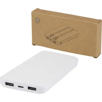 Powerbanka Adhil powerbanka z recyklovaného plastu s kapacitou 10 000 mAh a výkonem 10 W se dvěma vestavěnými kabely - Bílá