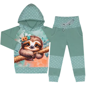 Tepláková souprava - Puntík minerál - lenochod na větvi (kapuca) Velikost: 104