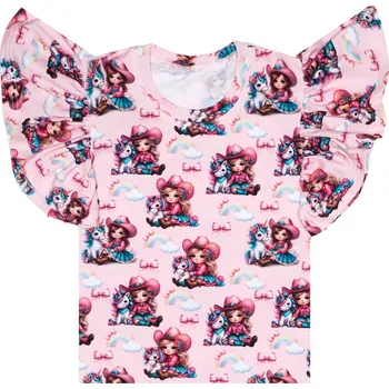 Tričko s volánky - Panenky a jednorožci Velikost: 122