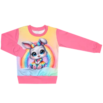 Mikina bez kapuce - Králíčci - králíček s duhou Velikost: 92