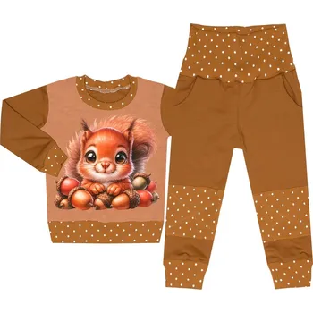 Tepláková souprava - Puntík hnědá - veverka (bez kapuce) Velikost: 104