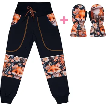 Chlapecké kalhoty Komplet - Softshellové kalhoty s fleecem - Lišky a rukavice Velikost: 134