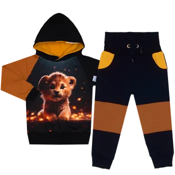 Tepláková souprava - BLACK - lvíček (kapuca) Velikost: 86