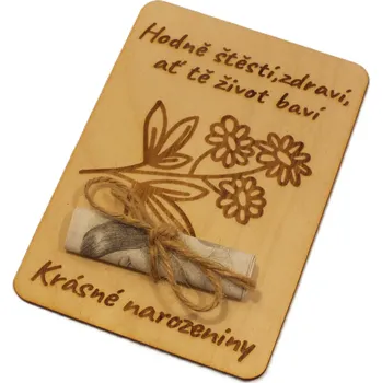 Dary dřeva Dřevěné přání na peníze-květiny