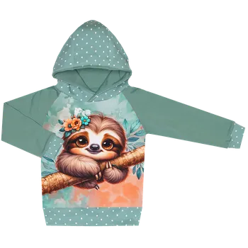 Mikina s kapucí - Puntík minerál - lenochod na větvi Velikost: 92