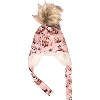 Čepice Ušanka - Růžová zvířátka Velikost: XL