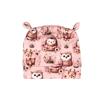 Čepička s ouškama - Růžová zvířátka Velikost: Newborn