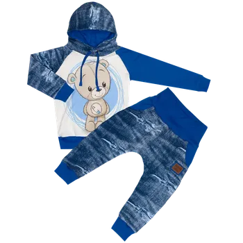 Tepláková souprava - Medvídek jeans modrá (kapuca) Velikost: 134