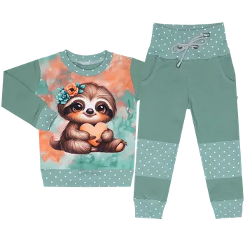 Tepláková souprava - Puntík minerál - lenochod srdce (bez kapuce) Velikost: 128