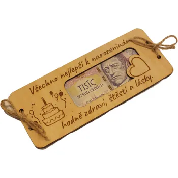 Dary dřeva Obálka na peníze- přání k narozeninám s vlastním textem