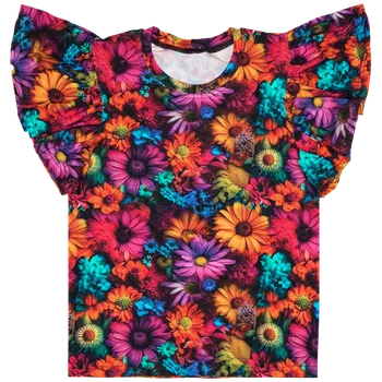 Dámské tričko s volánky - Barevné kytičky Velikost: XS