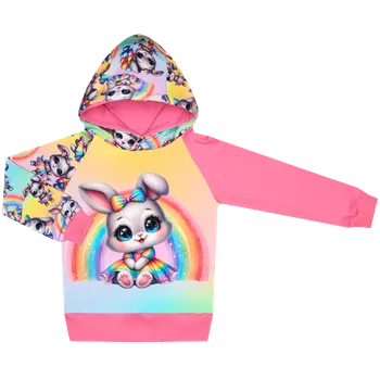 Mikina s kapucí - Králíčci - králíček s duhou Velikost: 80