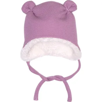 Čepice Čepička s oušky zimní VAFLE - Světle fialová s beránkem Velikost: S