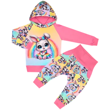 Tepláková souprava - Králíčci - králíček s duhou (kapuca) Velikost: 104